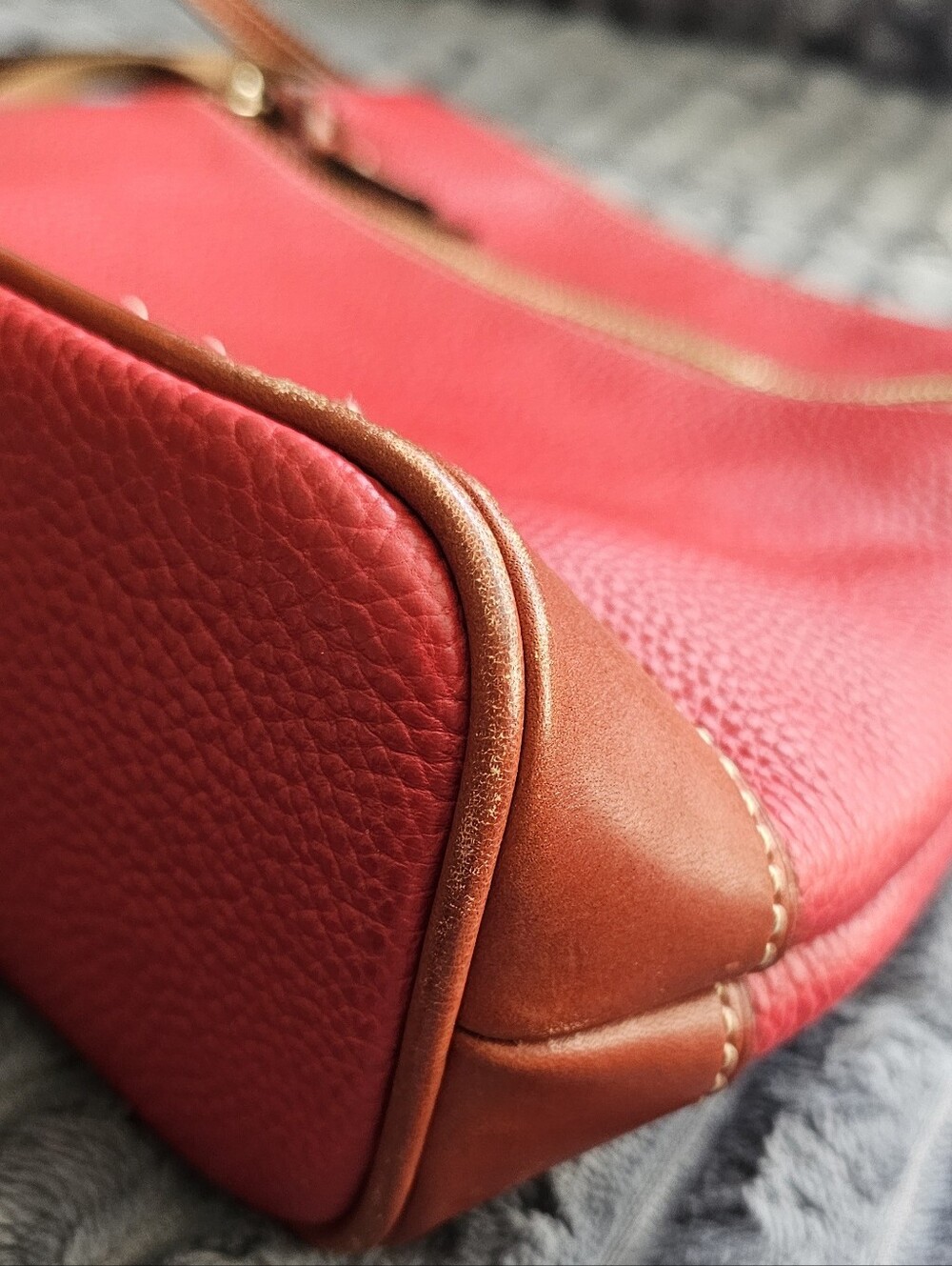 Dooney & Bourke Red Pebbled Leather Crossbody with Brown Trim - Picture 5 of 5